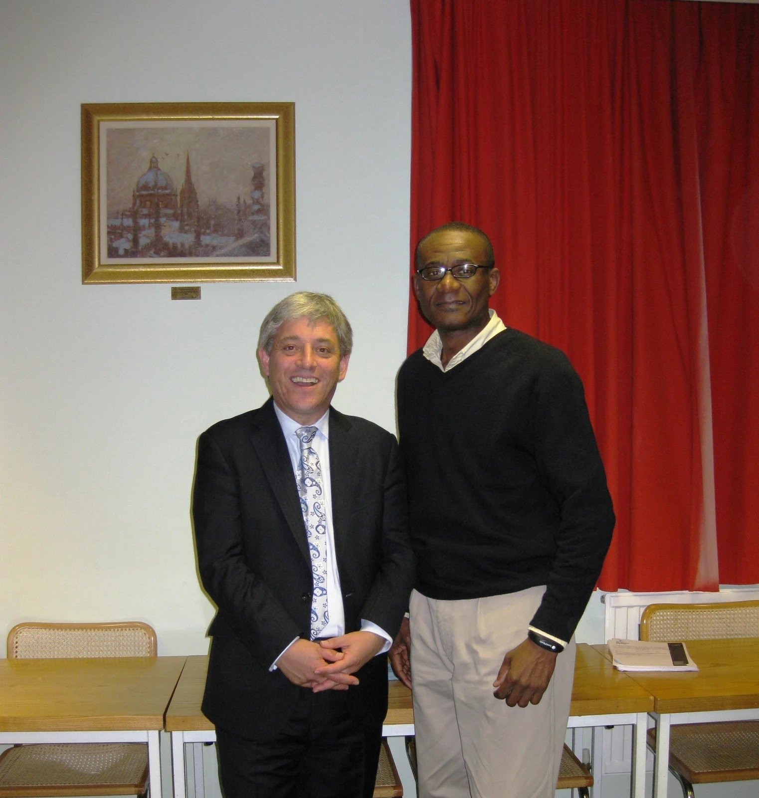 University of Buckingham Student Senator & Council elect Leslie Beckett Samuel, LL.B., (Law with Politics) Candidate posing with British House of Commons or British Parliament; Speaker The Right Hon. John Bercow and Member of Parliament for Buckingham after a visiting lecture at the University of Buckingham in August 2009 (www.johnbercow.co.uk)